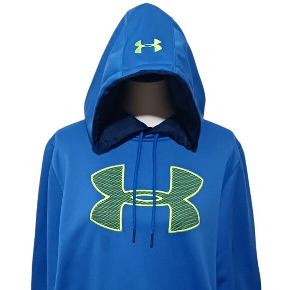 Mens Under Armour Hoodie Pullover Sweatshirt Size Large Blue Storm 1 Loose Fit - Picture 2 of 5